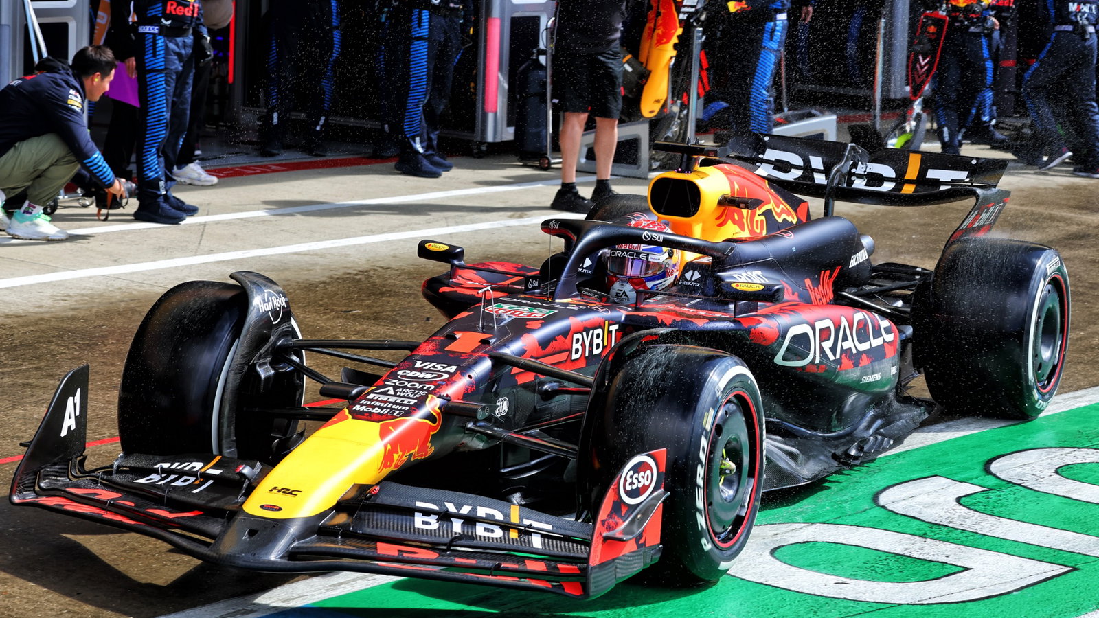 Max Verstappen (NLD) Red Bull Racing RB20 makes a pit stop. Formula 1 World Championship, Rd 12, British Grand Prix,