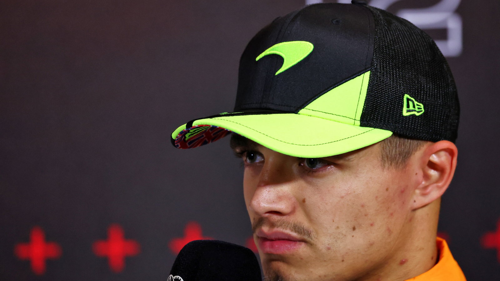 Lando Norris (GBR) McLaren in the post race FIA Press Conference. Formula 1 World Championship, Rd 12, British Grand Prix,