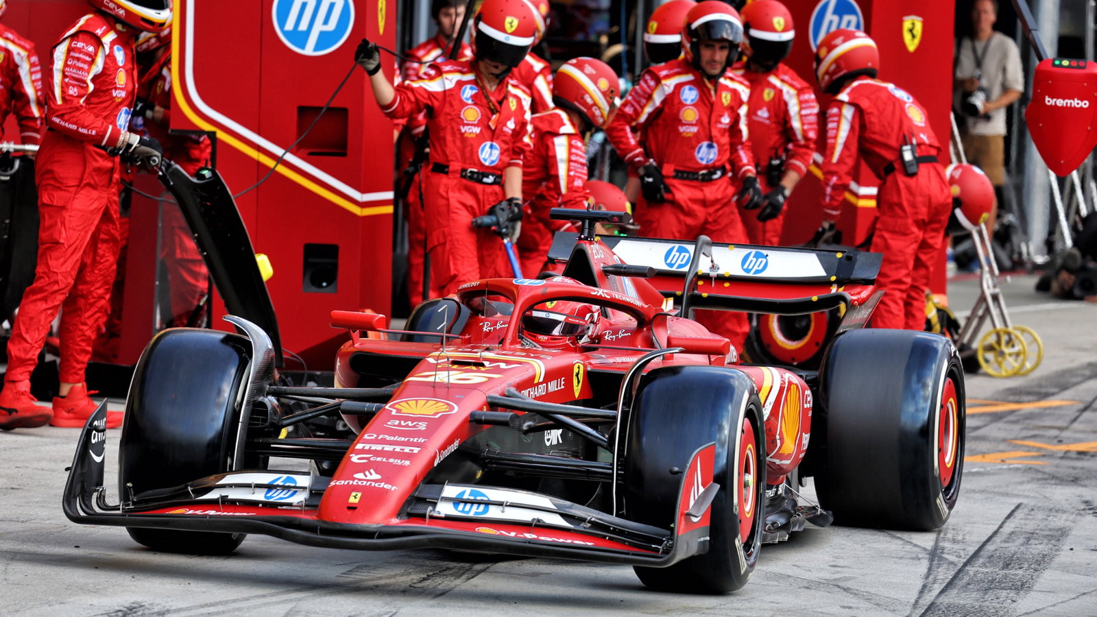 Charles Leclerc (MON) Ferrari SF-24 makes a pit stop. Formula 1 World Championship, Rd 13, Hungarian Grand Prix, Budapest,