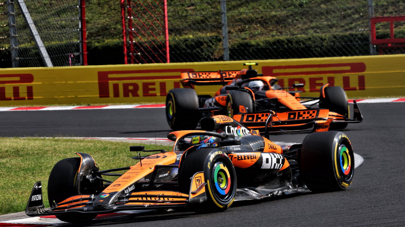 Oscar Piastri (AUS) McLaren MCL38 leads team mate Lando Norris (GBR) McLaren MCL38. Formula 1 World Championship, Rd 13,