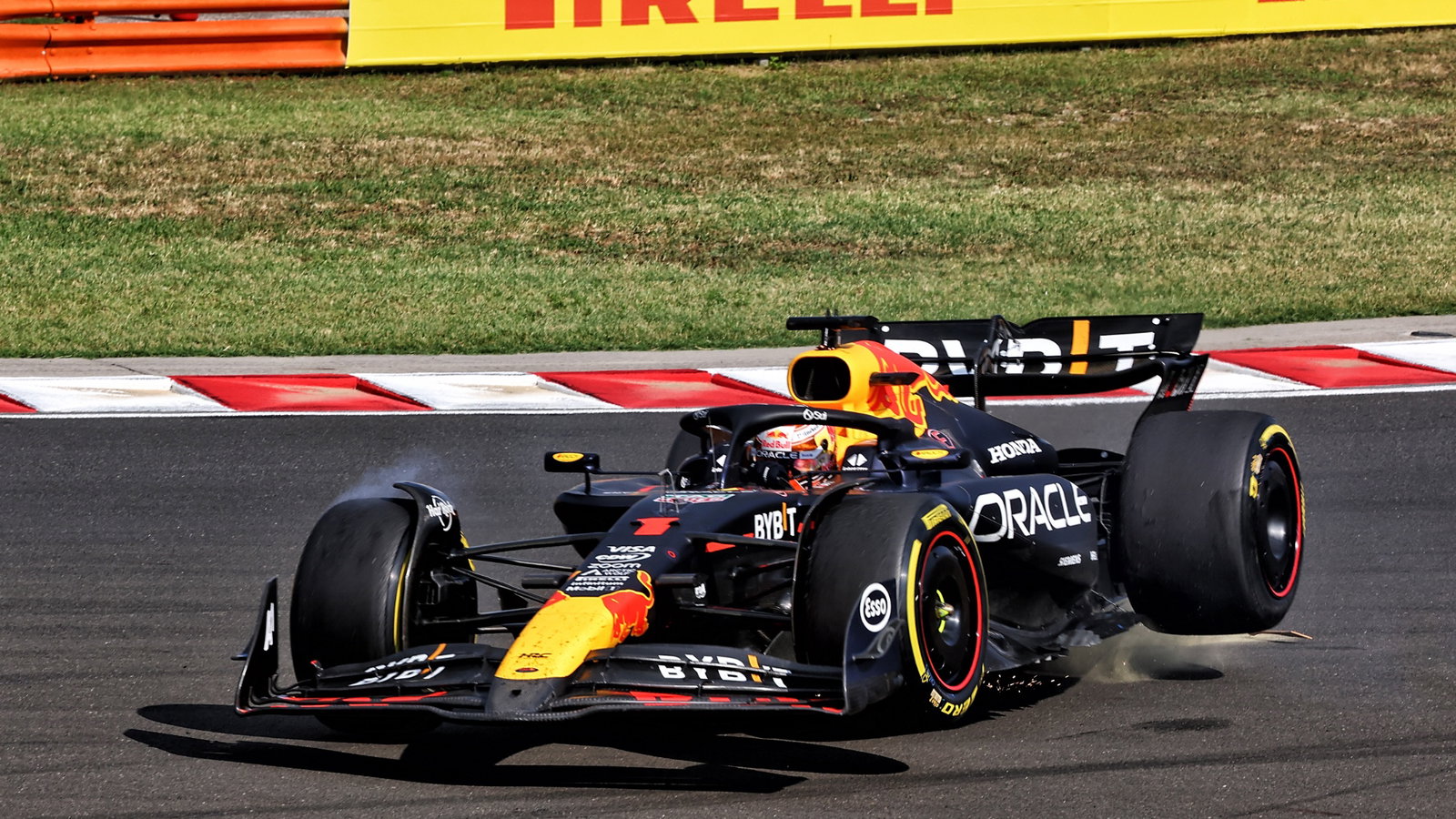 Max Verstappen (NLD) Red Bull Racing RB20 after colliding with Lewis Hamilton (GBR) Mercedes AMG F1 W15. Formula 1 World