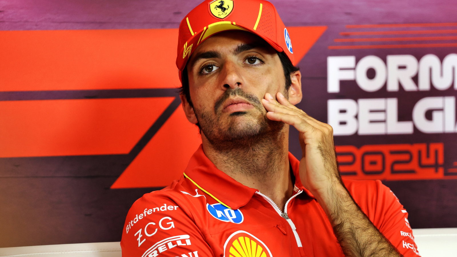 Carlos Sainz Jr (ESP) Ferrari in the FIA Press Conference. Formula 1 World Championship, Rd 14, Belgian Grand Prix, Spa