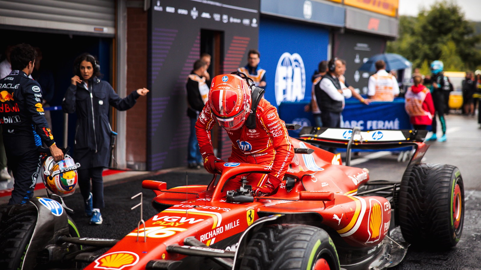Charles Leclerc (MON) Ferrari SF-24 in qualifying parc ferme. Formula 1 World Championship, Rd 14, Belgian Grand Prix, Spa
