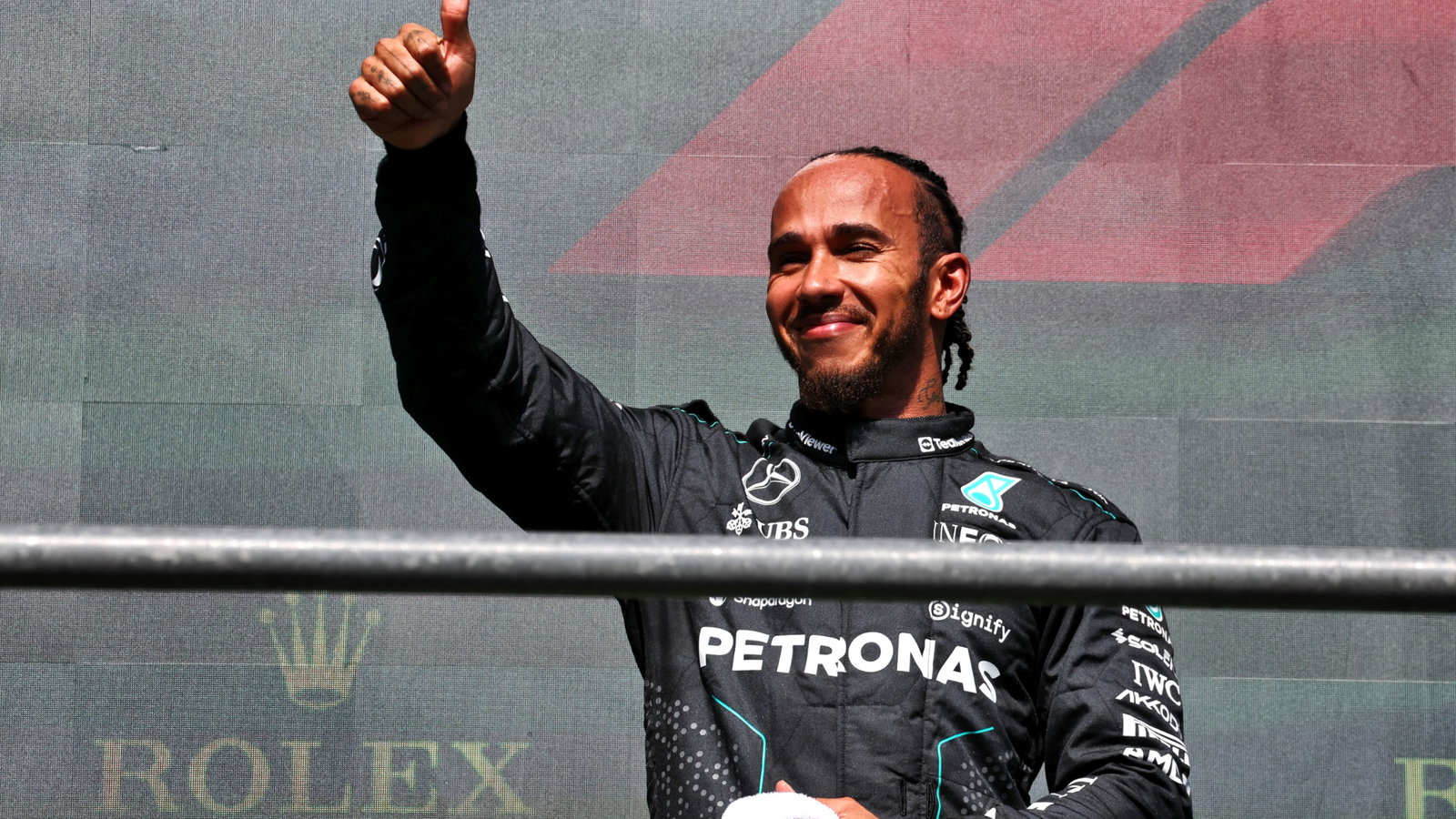 Lewis Hamilton (GBR) Mercedes AMG F1 celebrates his second position on the podium. Formula 1 World Championship, Rd 14,