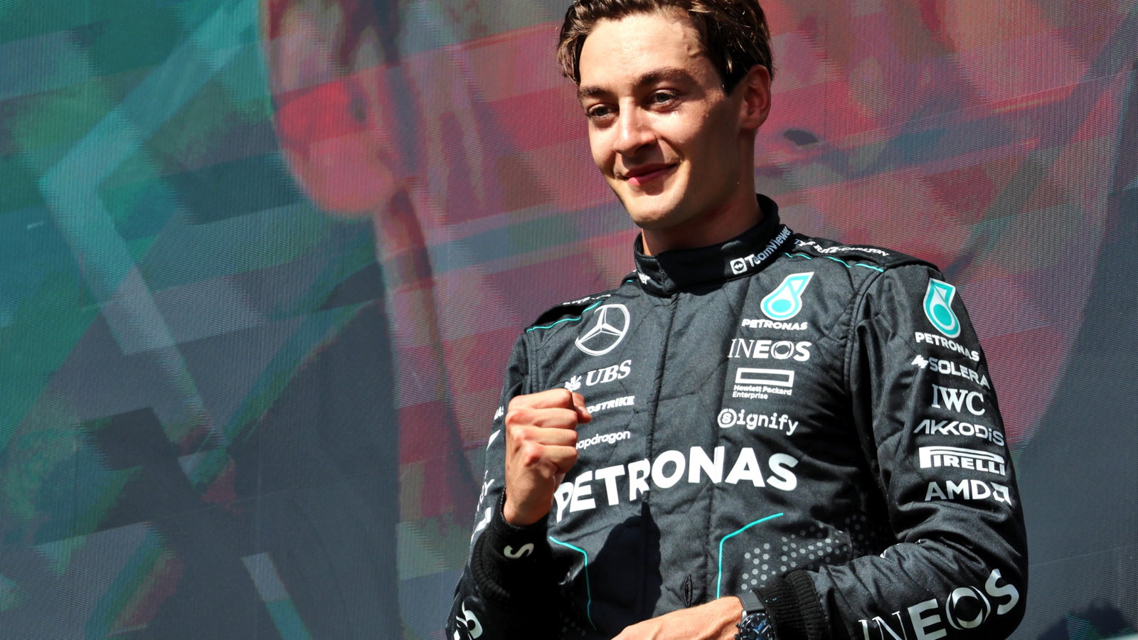 Race winner George Russell (GBR) Mercedes AMG F1 celebrates on the podium. Formula 1 World Championship, Rd 14, Belgian