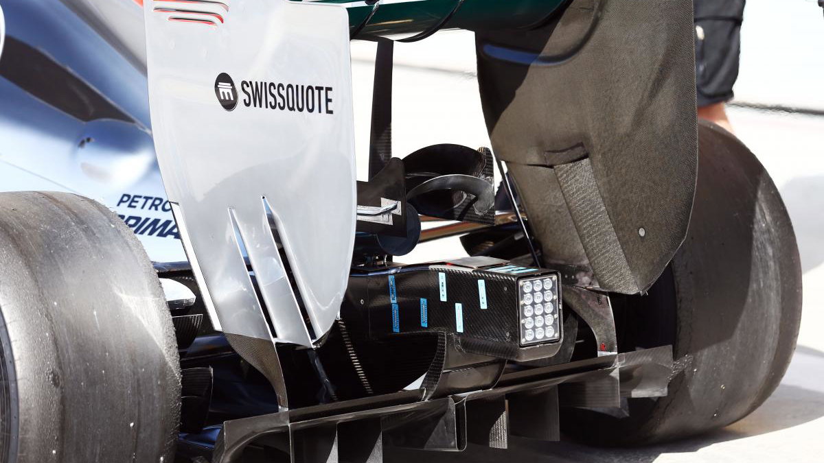 Mercedes AMG F1 W05 temperature sensors below the exhaust.20.02.2014. Formula One Testing, Bahrain