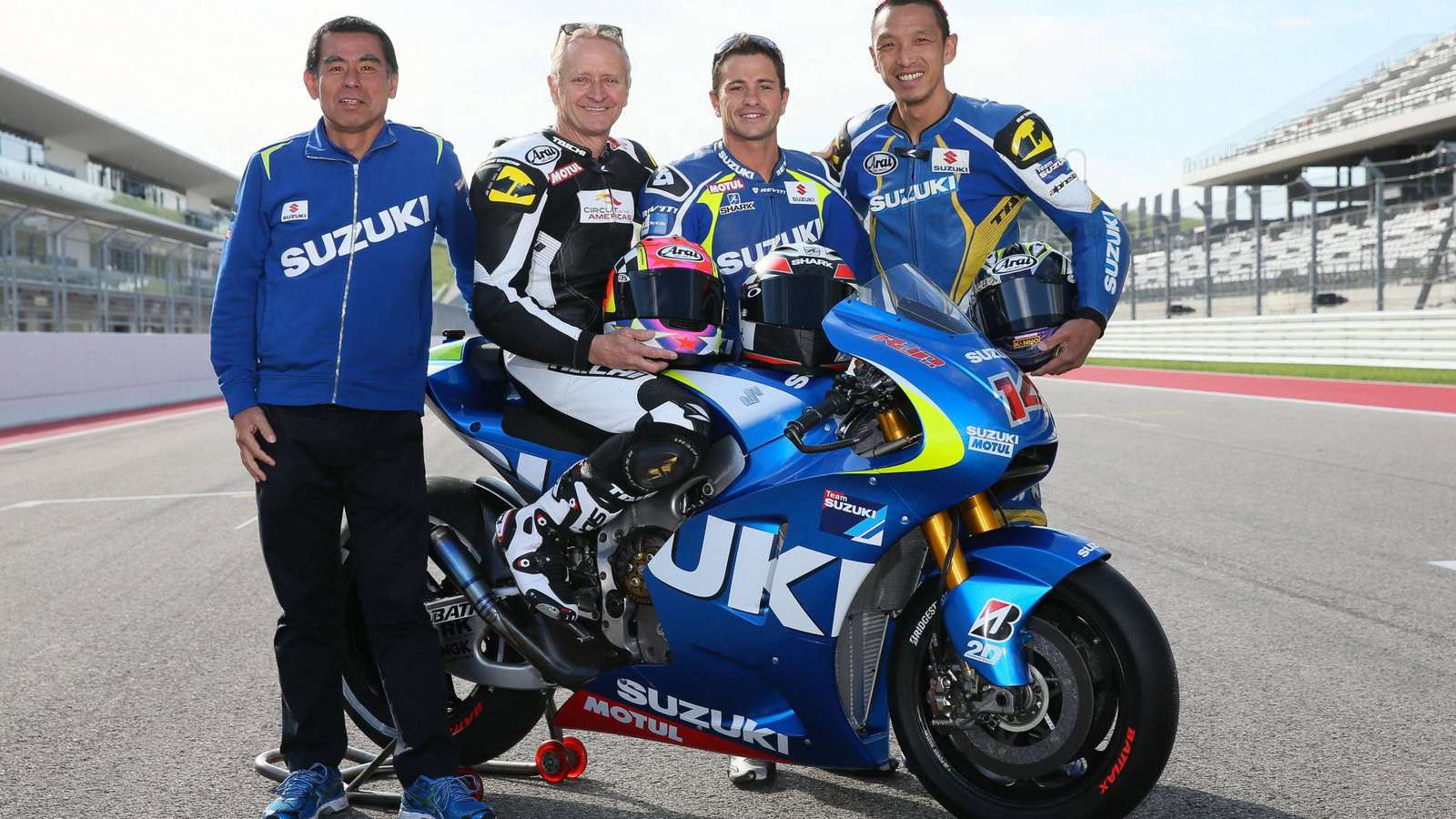 Schwantz, De Puniet, Aoki, Suzuki MotoGP test, Circuit of the Americas, 2014.