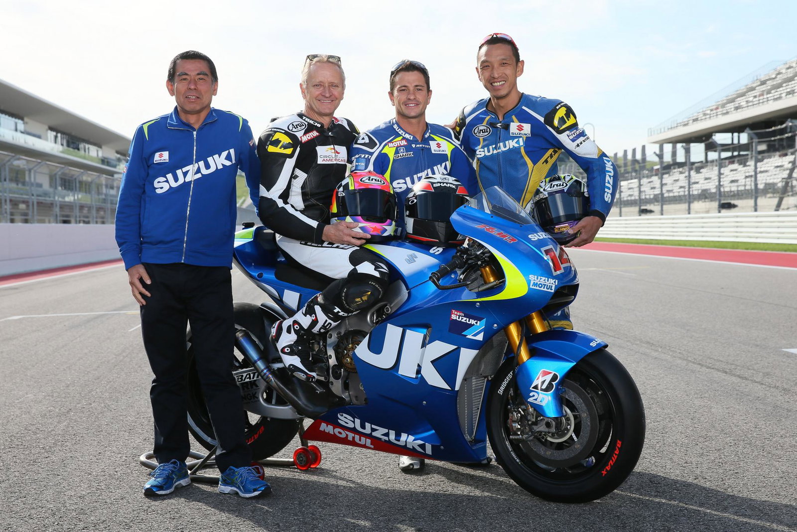 Schwantz, De Puniet, Aoki, Suzuki MotoGP test, Circuit of the Americas, 2014.
